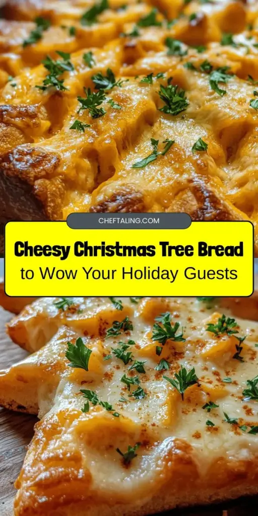 Delight your holiday gatherings with this Cheesy Christmas Tree Bread! This festive treat features a soft dough filled with gooey cheese and aromatic herbs, making it a perfect centerpiece for any celebration. Not only is it visually stunning, it also invites kids and adults to join in on the fun of shaping and baking. Create lasting memories around the table with this delicious recipe! #CheesyChristmasTreeBread #HolidayBaking #FestiveRecipes #BakingFun #ChristmasTreats #FamilyGathering