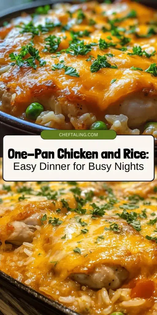 Discover the ultimate weeknight meal with this One-Pan Chicken & Rice Dinner Bake! This easy recipe combines juicy chicken thighs and fluffy rice infused with rich, savory flavors, all cooked in one dish for effortless cleanup. Perfect for busy evenings, it's nutritious and satisfying, pleasing the whole family. Enjoy a cozy dinner that requires minimal prep time and delivers maximum taste. Try it tonight! #OnePanMeal #ChickenAndRice #EasyDinner #BusyWeeknights #FamilyMeals #ComfortFood #MealPrep #HealthyEating