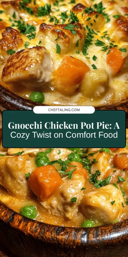 Discover the comforting twist of Gnocchi Chicken Pot Pie! This modern take on a classic dish blends the pillowy texture of gnocchi with tender chicken and a creamy sauce for a heartwarming meal perfect for family dinners or impressing guests. Packed with flavor and easy to make, it's sure to become a favorite in your kitchen. Try pairing with a side salad for a complete meal! #GnocchiChickenPotPie #ComfortFood #DinnerIdeas #HomeCooking #CozyEats #YummyRecipes