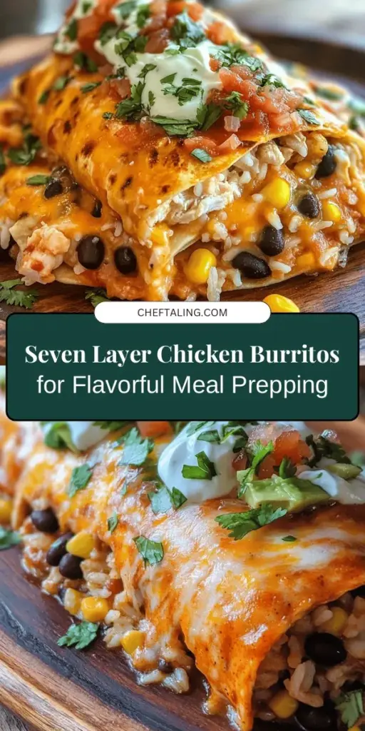 Discover the deliciously layered Seven Layer Chicken Burrito, a culinary creation that combines shredded chicken, black beans, fresh vegetables, and mouthwatering spices for a flavor explosion! Perfect for meal prep or entertaining, these customizable burritos are packed with nutrients and can cater to any dietary preference. Get ready to delight your taste buds with this vibrant, wholesome dish! #Burrito #ChickenRecipes #HealthyEating #MealPrep #MexicanCuisine #FlavorfulMeals