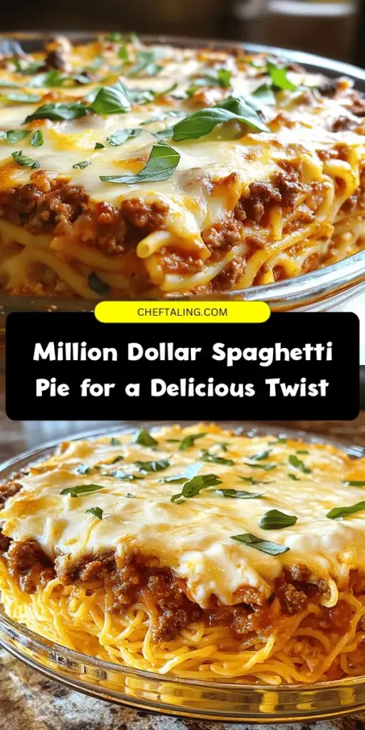 Discover the deliciousness of Million Dollar Spaghetti Pie—a comforting twist on traditional spaghetti that's baked to perfection! This eye-catching dish layers al dente pasta, savory meat sauce, and creamy cheeses for a satisfying meal. Perfect for family dinners or potlucks, it's an easy yet impressive recipe that everyone will love. Customize it to suit your preferences and make it your own! #SpaghettiPie #BakedPasta #ComfortFood #FamilyDinner #RecipeIdeas #HomeCooking