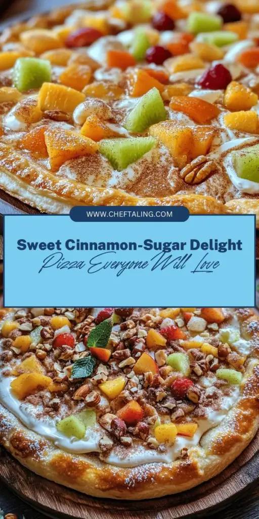 Indulge in the ultimate sweet treat with this easy Cinnamon-Sugar Delight Pizza recipe! Topped with a creamy cream cheese layer, a buttery crust, and a generous sprinkle of cinnamon sugar, this dessert pizza is perfect for any gathering. Whether it's a birthday party or a cozy family night, it's simple to make and delicious to share. Get creative with toppings like fresh fruit or chocolate for a personalized touch! #DessertPizza #CinnamonSugar #EasyRecipes #BakingFun #FamilyTreats #SweetTooth