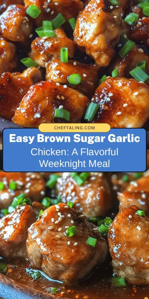 Looking for a quick, flavorful dinner option? Try this Delicious Brown Sugar Garlic Chicken! This dish features juicy chicken thighs coated in a rich, sweet, and savory sauce combining brown sugar, garlic, and soy sauce. It's easy to make and sure to please the whole family. Serve with steamed rice and veggies for a complete meal. Perfect for busy weeknights! #BrownSugarGarlicChicken #EasyRecipes #FamilyDinner #ChickenRecipes #YummyFood #WeeknightMeals