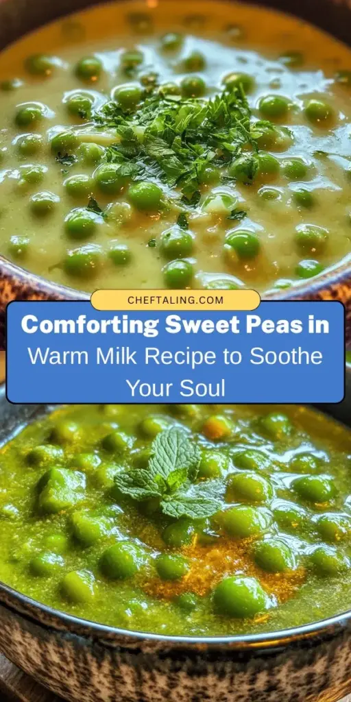 Discover the heartwarming recipe for Sweet Peas in Warm Milk, a comforting dish perfect for chilly nights. This delightful meal showcases sweet peas' nutrition and flavor while offering the soothing benefits of warm milk. Ideal as a side dish or cozy snack, it’s easy to make and packed with nutrients. Embrace the versatility of sweet peas and enjoy a dish that nourishes both body and soul! #SweetPeas #ComfortFood #HealthyEating #CookingAtHome #CozyMeals