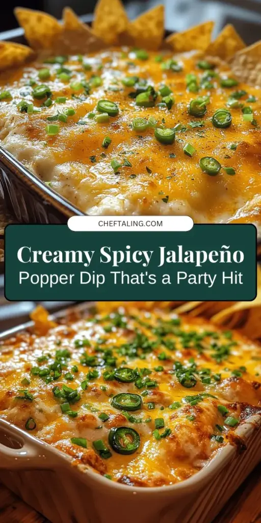 Looking for the perfect party appetizer? Try this Spicy Creamy Jalapeño Popper Dip that combines rich creaminess with a spicy kick. Made with cream cheese, sour cream, cheddar, and fresh jalapeños, it's ideal for game days, holidays, or casual gatherings. Serve it warm with tortilla chips for an irresistible treat that guests will love. Customize the heat to suit your taste and enjoy a deliciously fun culinary experience! #JalapenoDip #Appetizers #PartyFood #Foodie #Yummy #GameDaySnacks #DipRecipe