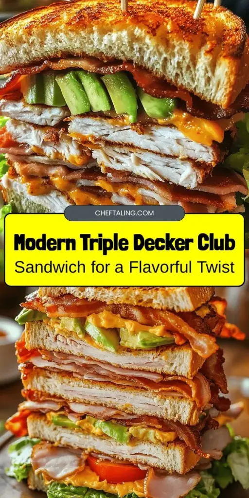 Discover the deliciousness of the Triple Decker Delight Club Sandwich, a modern take on the classic favorite! This mouthwatering sandwich features layers of turkey, ham, crispy bacon, creamy avocado, fresh lettuce, and juicy tomatoes, all nestled between slices of whole grain bread. Perfect for lunch or dinner, it's a satisfying meal that will impress. Elevate your sandwich game today! #ClubSandwich #Foodie #DeliciousEats #SandwichRecipes #ComfortFood #HealthyEating