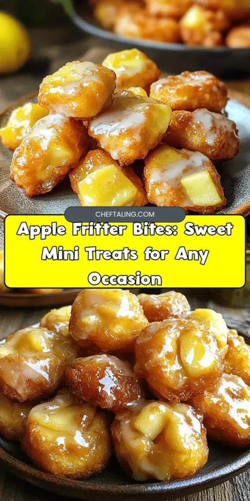 Indulge in the delightful taste of Apple Fritter Bites! These miniature pastries combine the tartness of Granny Smith apples with warm spices, all wrapped in a crispy, golden batter. Perfect for parties, snacking, or as a dessert, they offer nostalgia in every bite. Easy to make, these treats are sure to impress your family and friends. Enjoy them glazed or with a scoop of ice cream! #AppleFritterBites #Baking #Dessert #ComfortFood #HomemadeTreats #FallFlavors