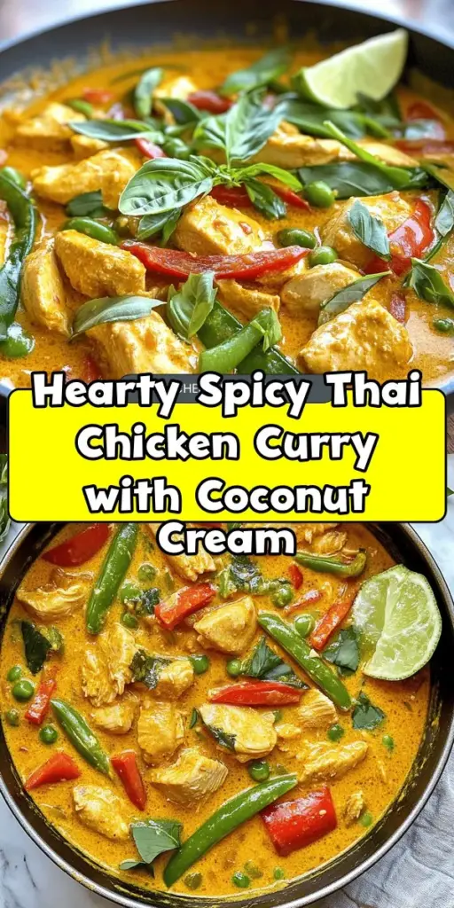 Discover the vibrant flavors of Thai cuisine with this Spicy Thai Chicken Curry featuring creamy coconut milk. This dish is a crowd-pleaser, blending rich coconut, aromatic spices, and fresh ingredients for a delightful meal. Easy to make and packed with nutrients, it's perfect for any occasion. Whether served with jasmine rice or noodles, this curry promises to impress. Get ready to embark on a flavorful journey! #ThaiCurry #SpicyChickenCurry #CoconutMilk #Foodie #HealthyEating #CookingAtHome