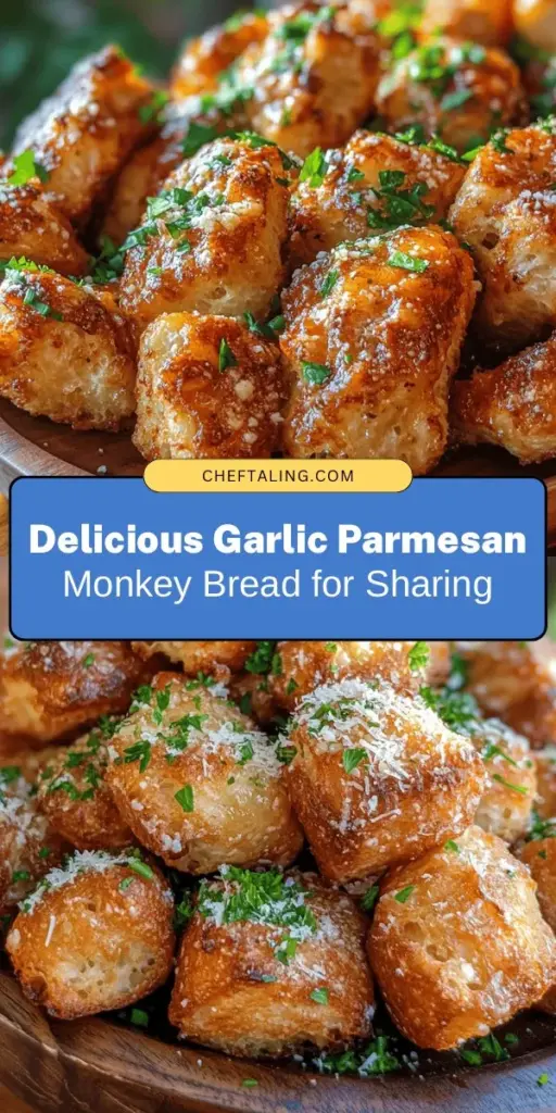 Indulge in the deliciousness of Garlic Parmesan Monkey Bread, a crowd-pleaser perfect for any gathering! Made with refrigerated biscuit dough, this savory treat is infused with rich garlic and melted Parmesan cheese. It's easy to make and fun to share, bringing everyone together as they pull apart the gooey, flavorful pieces. Try it as a snack or appetizer, and watch it disappear! #GarlicParmesan #MonkeyBread #Appetizers #Baking #ComfortFood #YummyTreats