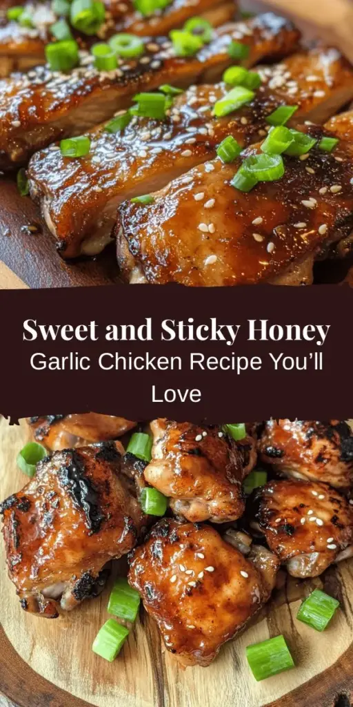 Indulge in the irresistible flavors of Sweet & Sticky Honey Garlic Chicken! This mouthwatering dish combines tender chicken thighs with a sweet and tangy glaze of honey, soy sauce, garlic, and ginger. Perfect for weeknight dinners or special occasions, it's easy to prepare and pairs beautifully with steamed rice or fresh vegetables. Discover the magic of homemade comfort food that brings everyone to the table! #HoneyGarlicChicken #RecipeIdeas #ComfortFood #CookingAtHome #Foodie