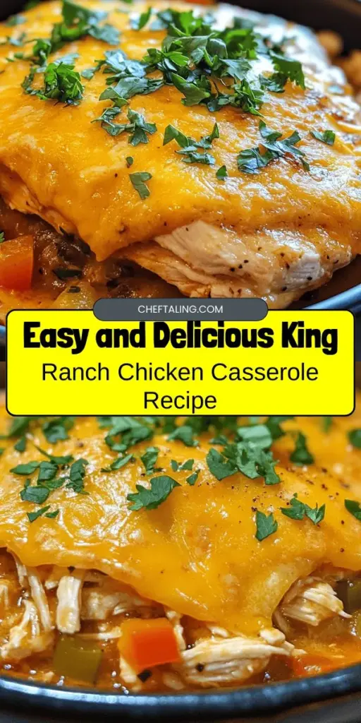 Discover the magic of the Savory King Ranch Chicken Casserole, a Tex-Mex classic that combines tender chicken, creamy sauces, and a medley of spices for a comforting dish that pleases the whole family. Perfect for cozy dinners or festive gatherings, it's easy to prepare and adaptable for your taste. Dive into the rich history, key ingredients, and step-by-step guide to create your own delicious casserole. Enjoy a true taste of Texas hospitality at your table! #KingRanchChicken #CasseroleRecipes #TexMex #ComfortFood #FamilyMeals #EasyDinner #CookingAtHome #Foodie