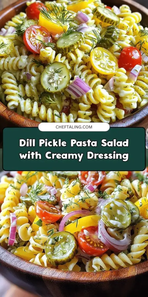 Discover the refreshing twist of Dill Pickle Pasta Salad! This unique dish combines creamy dressing, crunchy veggies, and zesty dill pickles, making it perfect for any gathering. Easy to prepare and full of flavor, it’s an excellent side for barbecues and picnics. Elevate your meal with this vibrant salad that’s as satisfying as it is delicious. Try it out for your next event and impress your guests! #DillPicklePastaSalad #SaladRecipe #PicnicFood #BarbecueSides #DeliciousEats