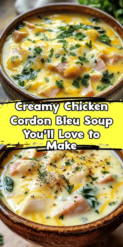 Warm up with a bowl of Chicken Cordon Bleu Soup, where the comforting flavors of the classic dish meet a creamy, nourishing broth. This delightful recipe combines tender chicken, savory ham, and rich Swiss cheese, creating a velvety texture that satisfies your cravings any time of year. Perfect for weeknight dinners or cozy gatherings, this soup is a unique take on a family favorite. Discover the scrumptious fusion of flavors and enjoy a warm embrace in every spoonful! #ChickenCordonBleuSoup #ComfortFood #SoupLovers #HealthyEating #RecipeOfTheDay #CozyMeals #Foodie