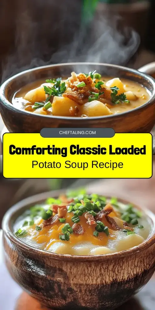 Warm up your nights with a classic loaded potato soup that's like a hug in a bowl! Celebrate the comforting blend of tender russet potatoes, savory broth, and creamy goodness adorned with toppings like crispy bacon and sharp cheddar. Perfect for family gatherings or cozy evenings, this dish has evolved over time while holding onto its nostalgic roots. Dive into this hearty recipe and enjoy a satisfying meal with every spoonful! #LoadedPotatoSoup #ComfortFood #SoupSeason #FamilyRecipes #HealthyEating #CookingAtHome