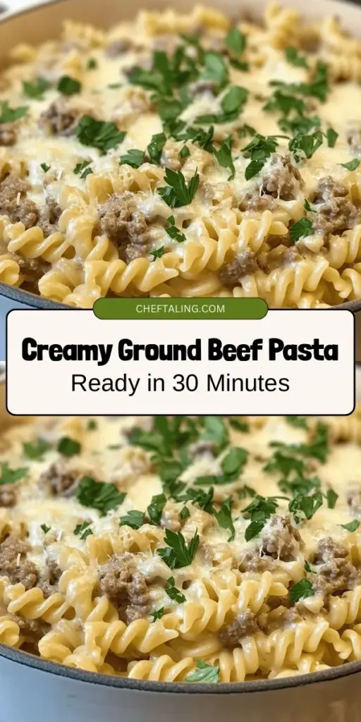 Looking for a quick and delicious dinner idea? Try this Stovetop Creamy Ground Beef Pasta that can be ready in under 30 minutes! Featuring savory ground beef, creamy sauce, and your favorite pasta, this meal is perfect for busy weeknights or family gatherings. Customize it with your preferred ingredients and enjoy a comforting dish that everyone will love. Simple to make and simply delicious! #PastaRecipe #BeefPasta #QuickMeals #ComfortFood #EasyRecipes