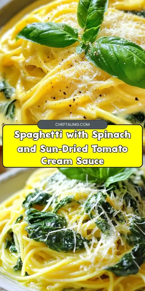 Elevate your dinner with this delicious Spaghetti & Spinach with Sun-Dried Tomato Cream Sauce recipe! Combining the rich flavors of sun-dried tomatoes and creamy goodness with nutritious spinach makes for a comforting meal perfect for any occasion. Easy to prepare, this dish celebrates the beauty of fresh ingredients and offers various customization options to suit your taste. Get cooking and enjoy a delightful culinary experience! #Spaghetti #PastaRecipe #Spinach #SunDriedTomatoes #CreamSauce #ItalianCuisine #HealthyEating