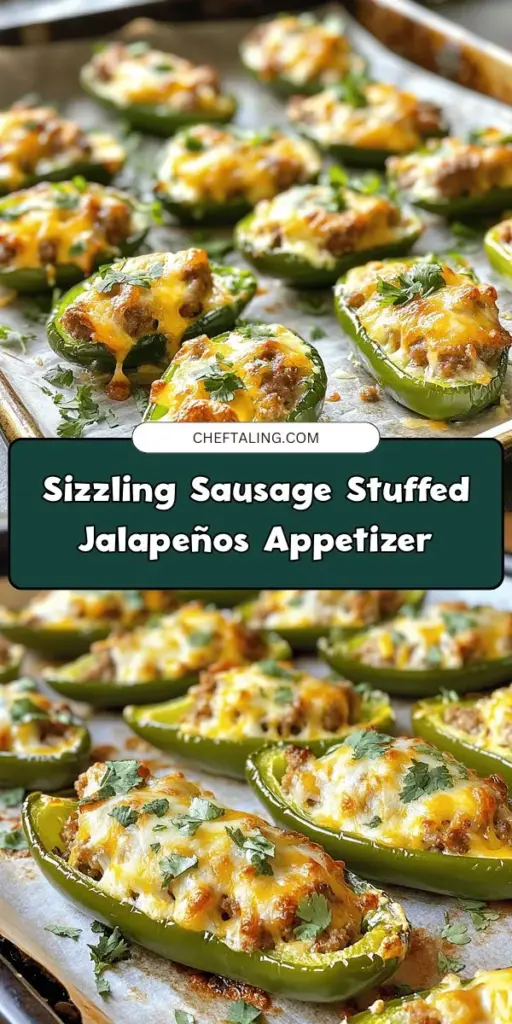 Get ready to spice up your next gathering with these Sizzling Sausage Stuffed Jalapeños! This mouthwatering appetizer combines zesty jalapeños, savory Italian sausage, creamy cheeses, and aromatic spices for a flavor explosion that your guests won’t forget. Perfect for game day, casual parties, or any occasion. Plus, it’s easy to make and customize to fit any taste! Try this delicious recipe now! #JalapenoPoppers #Appetizers #GameDayFood #SpicySnacks #YummyEats #PartyRecipes