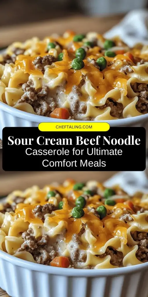 Looking for the perfect comfort food? Try Sour Cream Beef Noodle Casserole! This hearty dish features tender egg noodles, savory ground beef, creamy sour cream, and gooey cheese, making it a family favorite for any occasion. Easy to prepare and packed with flavor, it's a cozy meal that will bring everyone to the table. Explore variations to suit your preferences and enjoy a deliciously satisfying dinner tonight! #ComfortFood #Casserole #DinnerIdeas #Yummy #FamilyMeal