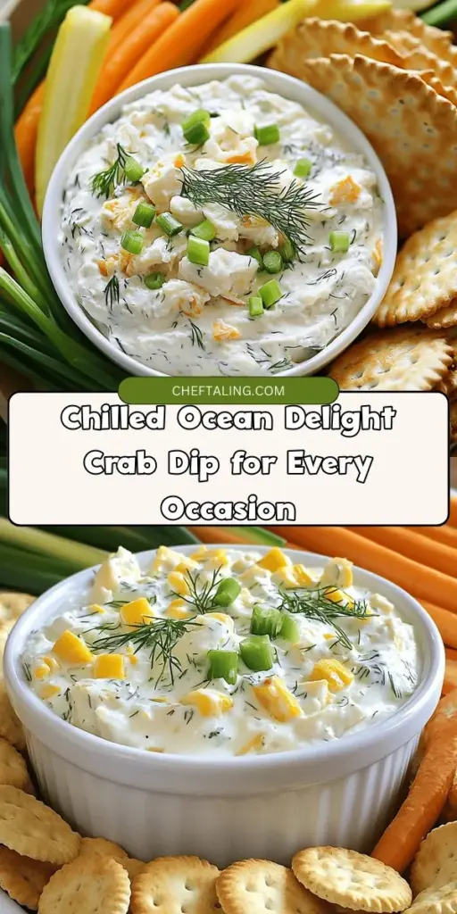 Elevate your gatherings with the Chilled Ocean Delight Crab Dip! This simple yet luxurious appetizer combines cream cheese, crab meat, and fresh herbs to create a creamy dip bursting with flavor. Perfect for summer barbecues, holiday parties, or cozy nights in, it pairs beautifully with crackers or fresh veggies. Impress your guests with this easy-to-make dish that’s sure to be a hit. #CrabDip #Appetizers #SeafoodDelight #CookingAtHome #PartyRecipes #YummyEats #FoodieFun