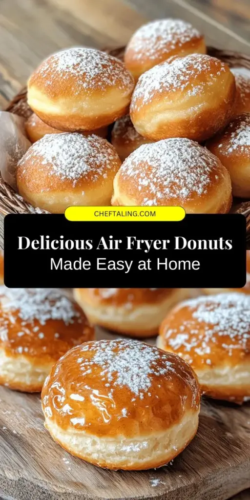 Indulge in the delicious world of homemade Sweet & Simple Air Fryer Donuts! Enjoy guilt-free donuts that are crispy on the outside and fluffy on the inside, all made with minimal oil in just a fraction of the time. Perfect for breakfast, snacks, or dessert, these versatile treats can be customized with your favorite toppings. Easy to make and sure to impress! Try this healthier twist on a classic today! #AirFryerDonuts #Baking #HealthyTreats #HomemadeDonuts #DessertRecipes #Foodie