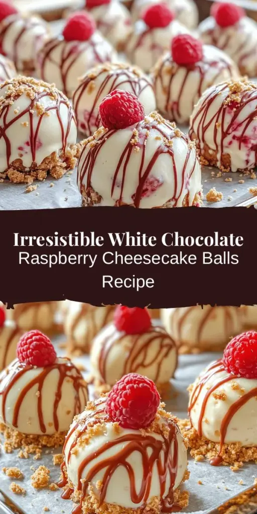 Indulge in a sweet escape with these White Chocolate Raspberry Cheesecake Balls! Perfectly sized for snacking, they feature a creamy cheesecake center studded with fresh raspberries, all enveloped in rich white chocolate. Easy to make and impressive to serve, these treats are ideal for any occasion. Get tips on rolling, dipping, and decorating for a stunning finish. Enjoy a bite of bliss! #Dessert #Baking #CheesecakeBalls #Chocolate #Raspberry #HomemadeTreats #Sweets