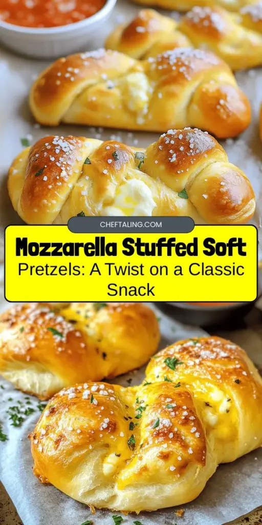 Elevate your snack game with these mouthwatering mozzarella stuffed soft pretzels! Combining the warm, chewy texture of homemade pretzels with gooey melted mozzarella gives you a delightful twist on a classic favorite. Perfect for game day or family gatherings, this recipe brings joy and nostalgia to your kitchen. Experience the satisfaction of baking from scratch and impress everyone with these cheesy treats! #SoftPretzels #Mozzarella #HomemadeSnacks #BakingFun #SnackTime #FoodieFavorites #RecipeInspo