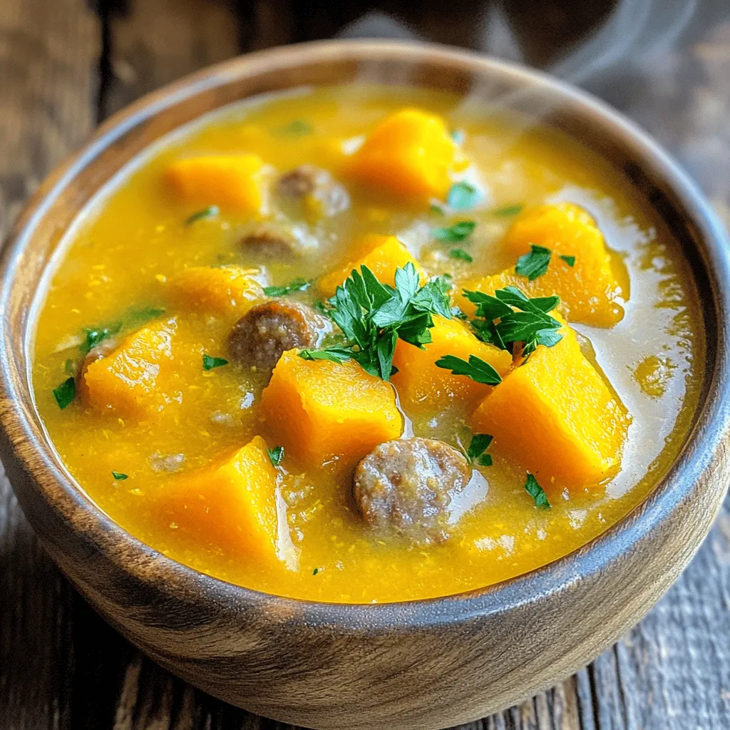 For a great beef sausage butternut soup recipe, you need some fresh and tasty ingredients. Start with one medium butternut squash, about two pounds. Peel it and cut it into cubes. Next, get one pound of beef sausage. Remove the casings and break it into smaller pieces.