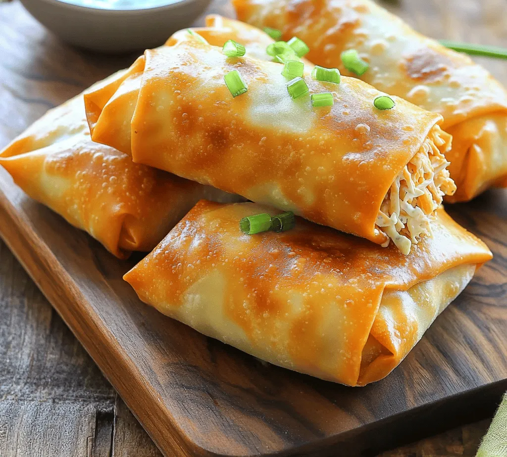 Buffalo Chicken Egg Rolls are a delightful twist on the traditional egg roll, infusing the bold flavors of Buffalo chicken into a crispy, crunchy exterior. This fusion dish combines the classic comfort of egg rolls with the spicy, cheesy goodness of Buffalo chicken, creating an irresistible appetizer or snack that is perfect for any occasion. Whether you're hosting a game day party, a casual gathering, or simply looking for a satisfying meal, these egg rolls deliver a punch of flavor that will leave your taste buds tingling.