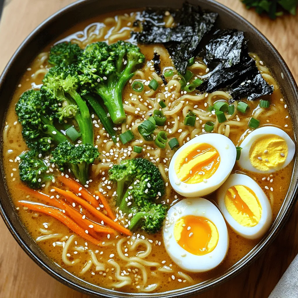 The base of any easy ramen recipe is the broth. I use vegetable broth for a rich flavor. Miso paste adds depth and umami to the dish. Fresh vegetables like shiitake mushrooms and broccolini provide texture and nutrition. Ramen noodles are the star, soaking up all the delicious broth.