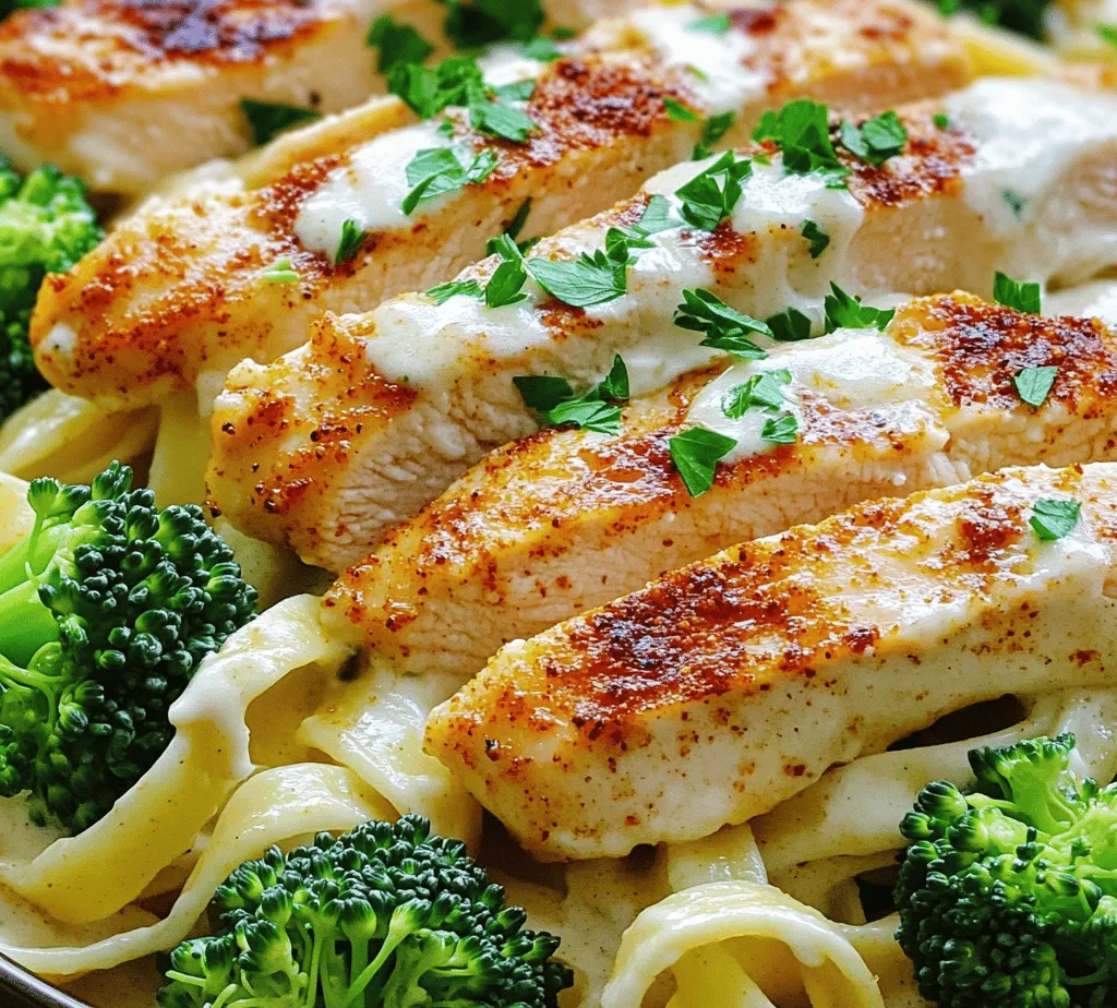 - <strong>Chicken Breasts</strong>: At the heart of this dish is lean chicken breast, known for its versatility and ability to absorb flavors. It’s a great source of protein, making it a healthier alternative to red meats. When cooked properly, chicken breast remains juicy and tender, providing a satisfying base for the creamy pasta.” /></p>
</p>
<h3>Balanced Meal</h3>
</p>
<p>Cajun Chicken & Broccoli Alfredo Pasta is not just a delicious dish; it’s a harmonious blend of protein, carbohydrates, and vegetables, making it a well-rounded meal that satisfies both hunger and nutritional needs. The chicken provides lean protein, the fettuccine offers essential carbs for energy, and the broccoli adds fiber and a plethora of vitamins. This combination ensures that you and your loved ones receive a balanced meal that is as nourishing as it is comforting.</p>
</p>
<h3>Customization for Dietary Needs</h3>
</p>
<h4>Gluten-Free Options</h4>
</p>
<p>For those with gluten sensitivities or preferences, Cajun Chicken & Broccoli Alfredo Pasta can easily be adapted. Simply substitute the traditional fettuccine with gluten-free pasta alternatives, such as brown rice pasta, chickpea pasta, or quinoa pasta. These options maintain the dish’s integrity while offering a gluten-free experience without sacrificing flavor or texture.</p>
</p>
<h4>Dairy-Free Variations</h4>
</p>
<p>If you are looking to enjoy this meal without dairy, creating a dairy-free Alfredo sauce is simple. You can substitute heavy cream with coconut cream, providing a rich and creamy consistency while adding a subtle coconut flavor. For a cheesy taste without the dairy, incorporate nutritional yeast into the sauce. This not only enhances the flavor but also adds a boost of B vitamins, making your dish even more nutritious.</p>
</p>
<h3>Step-by-Step Cooking Instructions</h3>
</p>
<h4>Preparing the Chicken</h4>
</p>
<p>1. <strong>Seasoning the Chicken Breasts</strong>: Begin by generously seasoning your chicken breasts with Cajun seasoning. Ensure that you coat both sides evenly for maximum flavor. Allow the chicken to marinate for at least 15 minutes before cooking. This step helps the spices penetrate the meat, enhancing its flavor.</p>
</p>
<p>2. <strong>Cooking the Chicken</strong>: Heat a tablespoon of olive oil in a large skillet over medium-high heat. Once the oil is hot, place the seasoned chicken breasts in the skillet. Cook for about 6-7 minutes on each side or until the internal temperature reaches 165°F (75°C). Once cooked, remove the chicken from the skillet and let it rest for at least 5 minutes. This resting time allows the juices to redistribute throughout the meat, ensuring that your chicken remains moist and flavorful.</p>
</p>
<h4>Cooking the Pasta and Broccoli</h4>
</p>
<p>1. <strong>Boiling the Fettuccine</strong>: In a large pot, bring salted water to a rolling boil. Add the fettuccine and cook according to the package instructions until it reaches al dente, typically around 8-10 minutes. Stir occasionally to prevent sticking.</p>
</p>
<p>2. <strong>Blanching the Broccoli</strong>: While the pasta is cooking, prepare the broccoli. In a separate pot of boiling water, add the broccoli florets and blanch for about 2-3 minutes, just until bright green and tender-crisp. Immediately transfer the broccoli to an ice bath to halt the cooking process and preserve its vibrant color. Drain and set aside.</p>
</p>
<h4>Creating the Alfredo Sauce</h4>
</p>
<p>1. <strong>Making the Base</strong>: In the same skillet used for the chicken, lower the heat to medium and add 2 tablespoons of butter. Once melted, add minced garlic, sautéing until fragrant (about 1 minute). Be careful not to burn the garlic, as it can become bitter.</p>
</p>
<p>2. <strong>Adding Cream and Cheese</strong>: Gradually pour in 1 cup of heavy cream while stirring continuously. Allow the mixture to come to a gentle simmer. Once simmering, add 1 cup of grated Parmesan cheese, stirring until melted and well combined. If the sauce appears too thick, you can adjust the consistency by adding a splash of pasta cooking water.</p>
</p>
<p>3. <strong>Seasoning the Sauce</strong>: Season the sauce with salt, pepper, and a pinch of nutmeg for an additional layer of flavor. Taste and adjust the seasoning as needed.</p>
</p>
<h4>Combining Ingredients</h4>
</p>
<p>1. <strong>Tossing Everything Together</strong>: Once the pasta is cooked and drained, add it directly to the skillet with the Alfredo sauce. Add the blanched broccoli and gently toss everything together, ensuring the pasta and vegetables are evenly coated in the creamy sauce.</p>
</p>
<p>2. <strong>Arranging the Chicken</strong>: Slice the rested chicken breasts into strips and arrange them on top of the pasta. This not only enhances presentation but also allows those enjoying the dish to easily serve themselves.</p>
</p>
<h3>Serving Suggestions and Pairings</h3>
</p>
<h4>Ideal Accompaniments</h4>
</p>
<p>To elevate your dining experience, consider pairing Cajun Chicken & Broccoli Alfredo Pasta with ideal accompaniments. A side of garlic bread is an excellent choice for sopping up any leftover Alfredo sauce. Alternatively, a light salad with mixed greens, cherry tomatoes, and a balsamic vinaigrette offers a refreshing contrast to the rich flavors of the pasta.</p>
</p>
<h4>Wine Pairing</h4>
</p>
<p>When it comes to wine pairings, the creamy and spicy profile of Cajun Chicken & Broccoli Alfredo Pasta pairs beautifully with a crisp white wine. A Sauvignon Blanc or a Chardonnay complements the dish’s richness while balancing the spice from the Cajun seasoning. If you prefer red wine, a light Pinot Noir can also work well, as it won’t overpower the flavors of the pasta.</p>
</p>
<h3>Conclusion</h3>
</p>
<p>Cajun Chicken & Broccoli Alfredo Pasta is not just a meal; it’s an experience of flavors and textures that brings comfort and satisfaction to the dinner table. With its easy preparation and delicious outcome, this dish is bound to become a favorite in your household. Whether you’re cooking for family or hosting friends, the combination of Cajun spices and creamy Alfredo sauce will leave everyone wanting more. Enjoy this culinary delight, knowing that it caters to both taste and nutrition.</p>
</p>
<p>With simple adjustments, you can cater to various dietary needs, ensuring everyone can partake in this delectable dish. So gather your ingredients, follow the steps, and get ready to serve up a plate of Cajun Chicken & Broccoli Alfredo Pasta that not only fills the belly but warms the heart.</p>
</div>