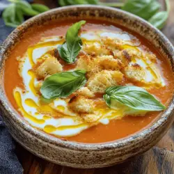 Roasted Tomato Bliss Soup with Crunchy Cheese Croutons