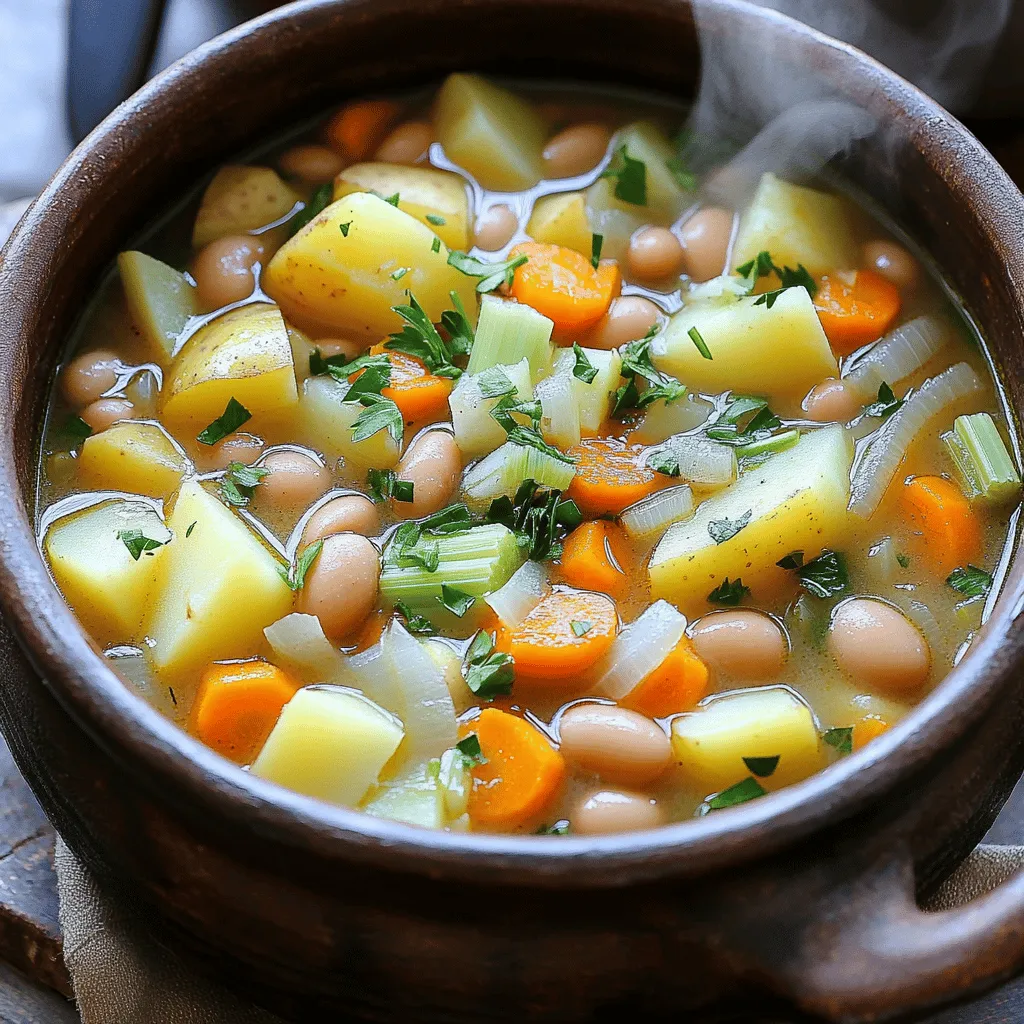 For a delicious potato and bean soup, you need some key ingredients. First, use 3 medium potatoes. I prefer Yukon Gold or Russet. These potatoes give a nice creamy texture. Next, add a can of cannellini beans. They are soft and blend well with the soup.