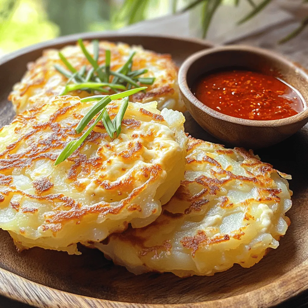 Korean cheesy potato pancakes are a tasty treat. They mix simple ingredients like potatoes, cheese, and scallions. This dish brings comfort and joy to many.