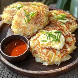 Korean cheesy potato pancakes are a tasty treat. They mix simple ingredients like potatoes, cheese, and scallions. This dish brings comfort and joy to many.