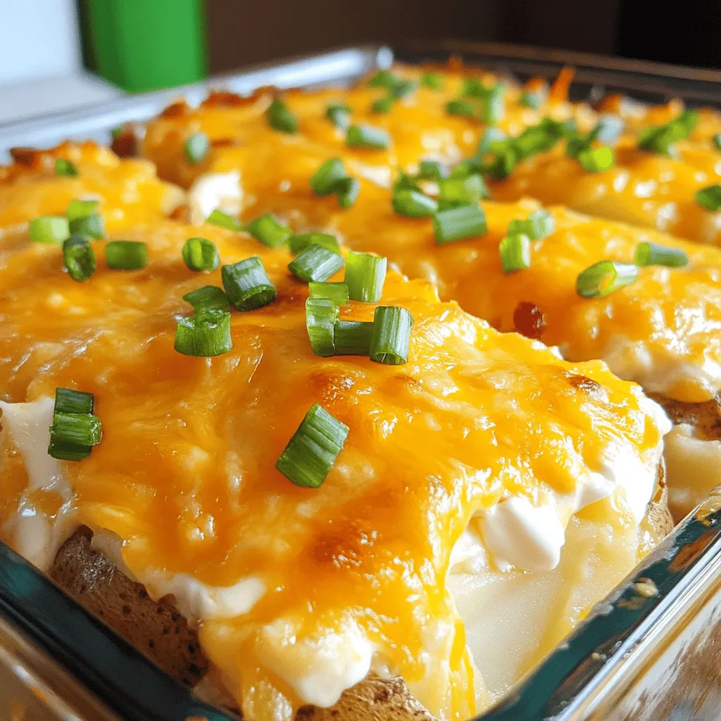 To make a great twice baked potato casserole, you need some key ingredients. Start with four large russet potatoes. They have a nice starchy texture that works well. Next, grab one cup of sour cream and half a cup of cream cheese. These add creaminess.