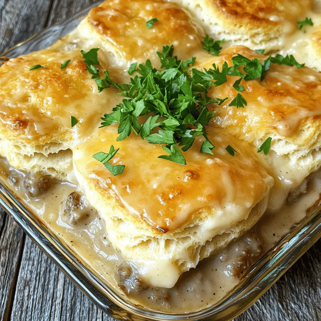 A biscuits and gravy casserole recipe shines with some key ingredients. First, you need biscuits. I recommend using flaky buttermilk biscuit dough. These biscuits bake up light and fluffy. They soak up the gravy well and add great texture.