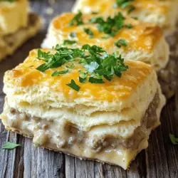 A biscuits and gravy casserole recipe shines with some key ingredients. First, you need biscuits. I recommend using flaky buttermilk biscuit dough. These biscuits bake up light and fluffy. They soak up the gravy well and add great texture.