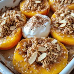 Baked peaches with crisp are a warm, sweet treat. They feature juicy peaches topped with a crunchy mixture. This dessert is a favorite, especially in summer.