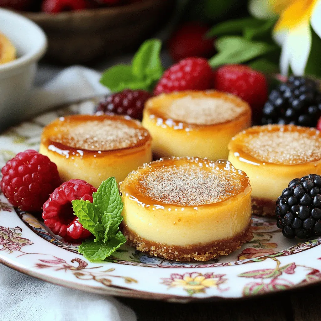 Mini crème brûlée cheesecakes blend two classic desserts into one delightful treat. They combine creamy cheesecake with a crispy sugar topping. This dessert looks fancy but is easy to make at home. Each cheesecake fits perfectly in a muffin tin, giving you individual servings. This makes them great for parties or special events.