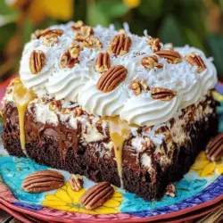 The German chocolate poke cake recipe has simple yet key ingredients. You start with a box of German chocolate cake mix. This mix gives the cake its rich, chocolate flavor. You’ll also need water, vegetable oil, and eggs to prepare the batter. These ingredients are common and easy to find.