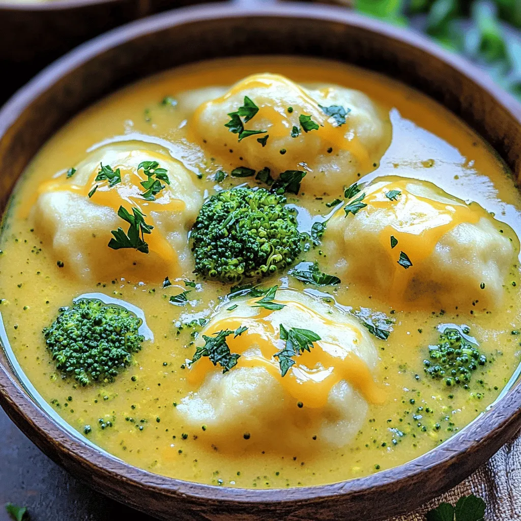 Cheesy Broccoli Bliss Soup with Fluffy Dumplings