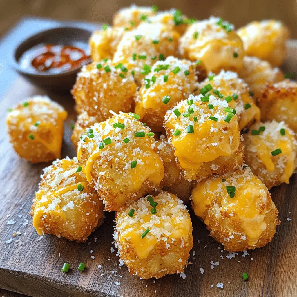 When making cheesy tater tots, the right ingredients matter. You need just a few key items to create that perfect snack. The base is frozen tater tots. They save time and bring great flavor. You also need shredded cheddar cheese and grated Parmesan cheese. These cheeses melt beautifully and add rich taste.