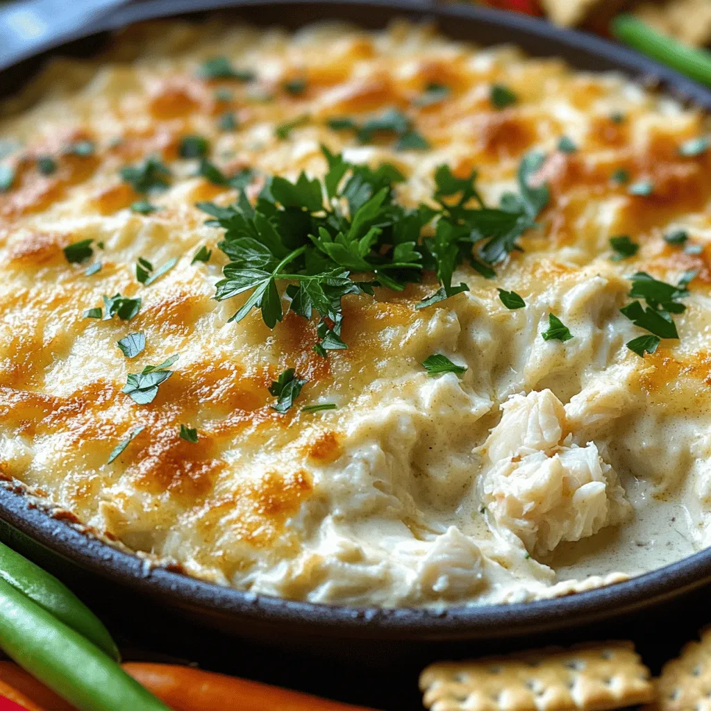 For a tasty crab dip, you need some key ingredients. First, cream cheese creates a smooth base. I like to use 8 oz of softened cream cheese. It blends well with crab meat and keeps the dip creamy.