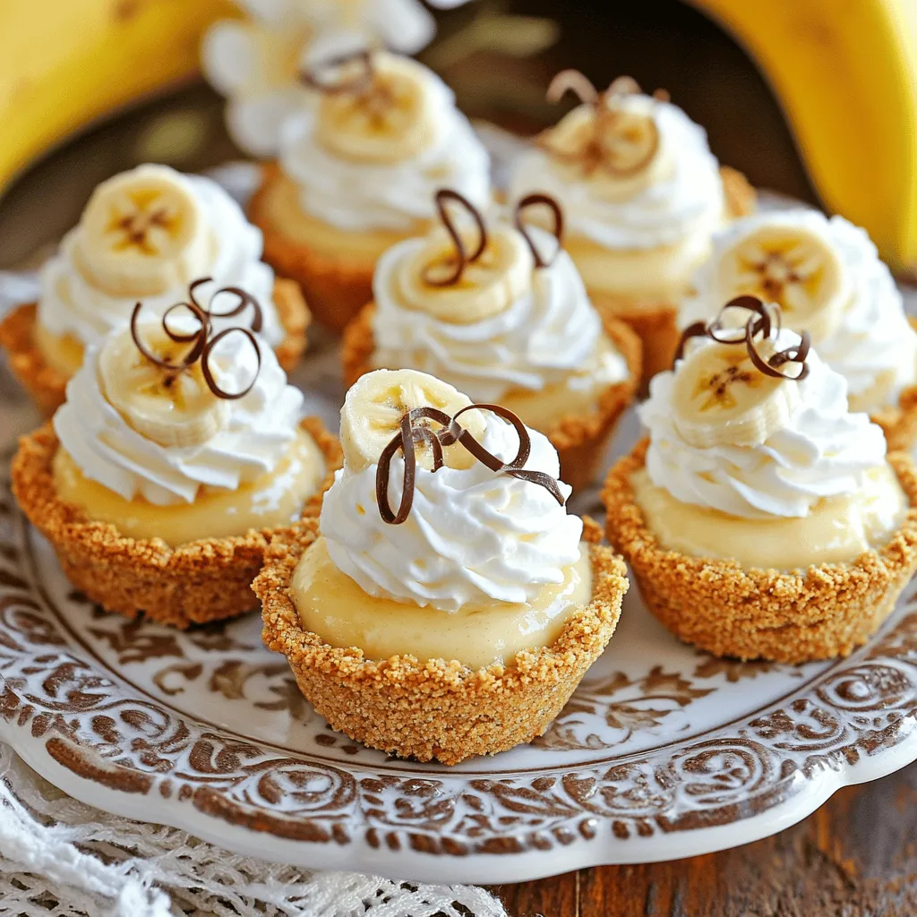 To make a great mini banana cream pie, you need a few key ingredients. The first item is the crust. For the crust, you need graham cracker crumbs, melted unsalted butter, and sugar. These three create a sweet and crunchy base for your pie. Press the mixture into your muffin tin to form mini crusts.