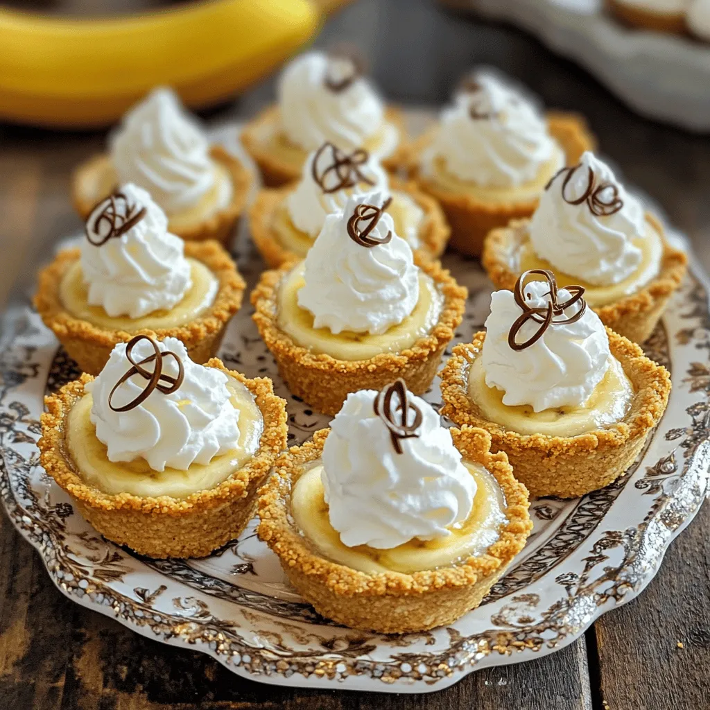 To make a great mini banana cream pie, you need a few key ingredients. The first item is the crust. For the crust, you need graham cracker crumbs, melted unsalted butter, and sugar. These three create a sweet and crunchy base for your pie. Press the mixture into your muffin tin to form mini crusts.