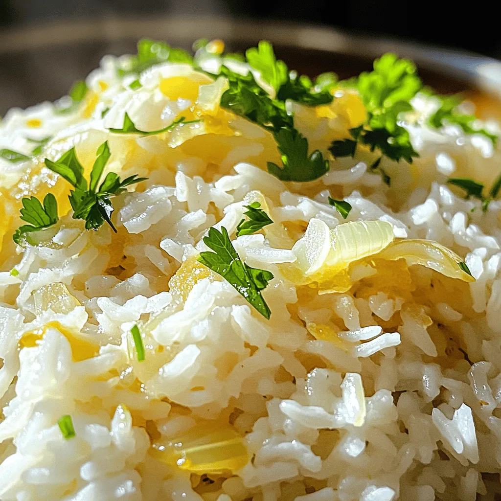 For this dish, the main butter rice ingredients are simple but pack a lot of flavor. You need two cups of white rice, like long-grain or basmati. This rice has a nice texture and cooks well. Next, you want four cups of chicken or vegetable broth. Low-sodium broth works best for control over salt.