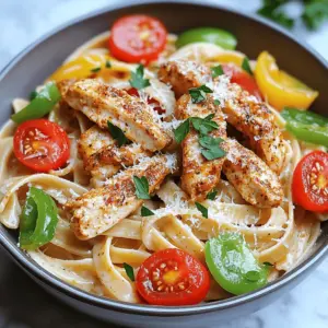 Cajun chicken pasta is a delightful dish that shines with bold flavors. The key ingredients turn this meal into a creamy cajun chicken pasta. You need two boneless, skinless chicken breasts for protein. Cajun seasoning adds a spicy kick that makes this dish special. Olive oil helps to cook the chicken and sauté the vegetables.