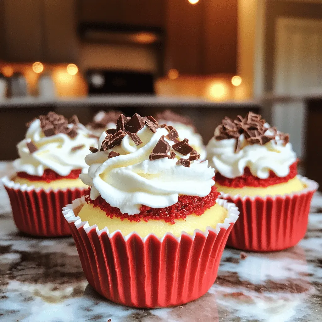 Mini red velvet cheesecakes are small, rich desserts. They blend the classic red velvet cake with creamy cheesecake. Each mini cheesecake is a perfect bite-sized treat.