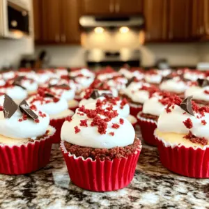 Mini red velvet cheesecakes are small, rich desserts. They blend the classic red velvet cake with creamy cheesecake. Each mini cheesecake is a perfect bite-sized treat.
