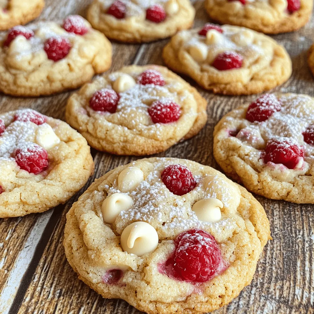 What main ingredients are needed for the recipe? The main ingredients for raspberry cheesecake cookies include cream cheese, butter, sugars, flour, eggs, baking powder, salt, fresh raspberries, and white chocolate chips. Cream cheese gives the cookies their rich and creamy texture. Butter adds softness, while sugars sweeten the cookies. Flour provides structure, and the egg binds everything together.